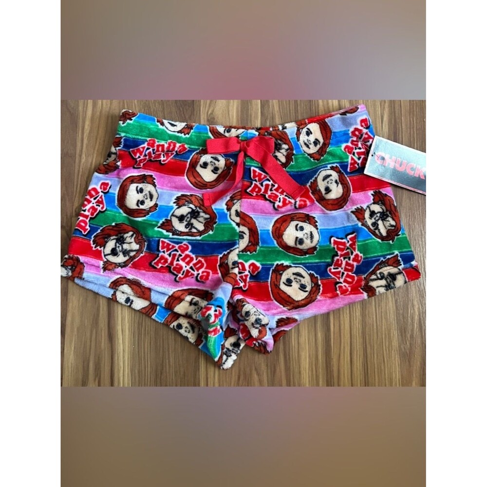 NEW Chucky Child's Play Horror Stripe Plush Sleep Shorts Spooky Pajamas Size XL